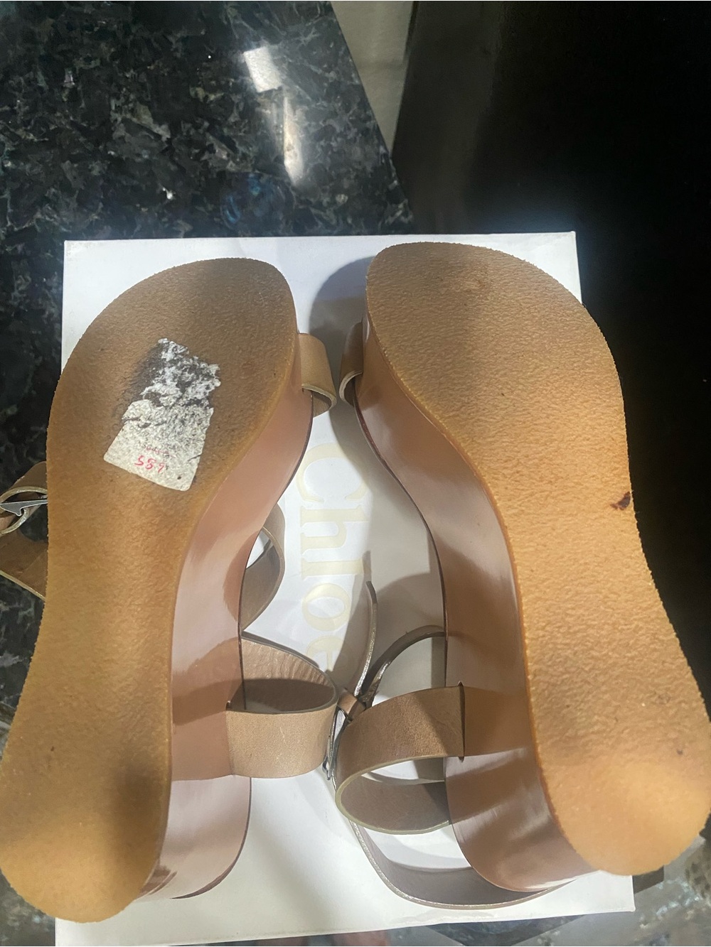 Chloe Tan Leather Wedge Sandals